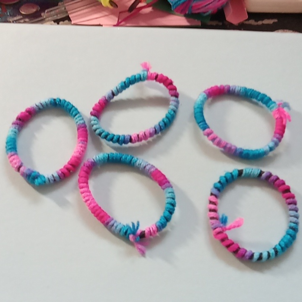 Pink purple blue hair elastics set of 5